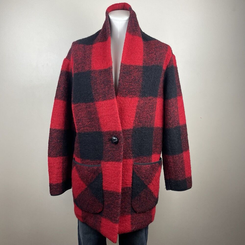 Wilfred Size XS Red/Black Plaid Wool Blend Coatigan  Classic Flannel coat